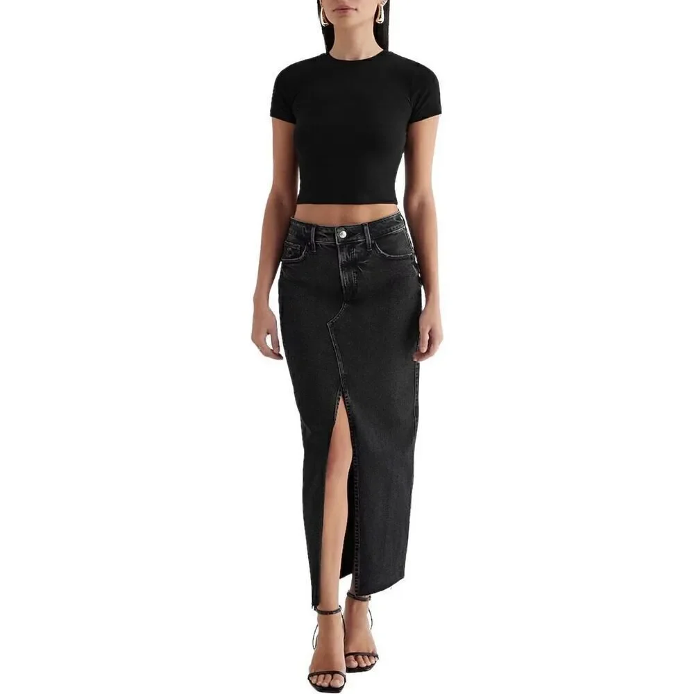 Express Black Denim Midi Skirt with Slit Size 6